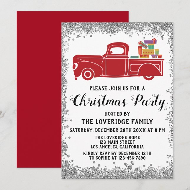 Invitation Cadeaux de Noël de Père Noël rouge Argent (Devant / Derrière)