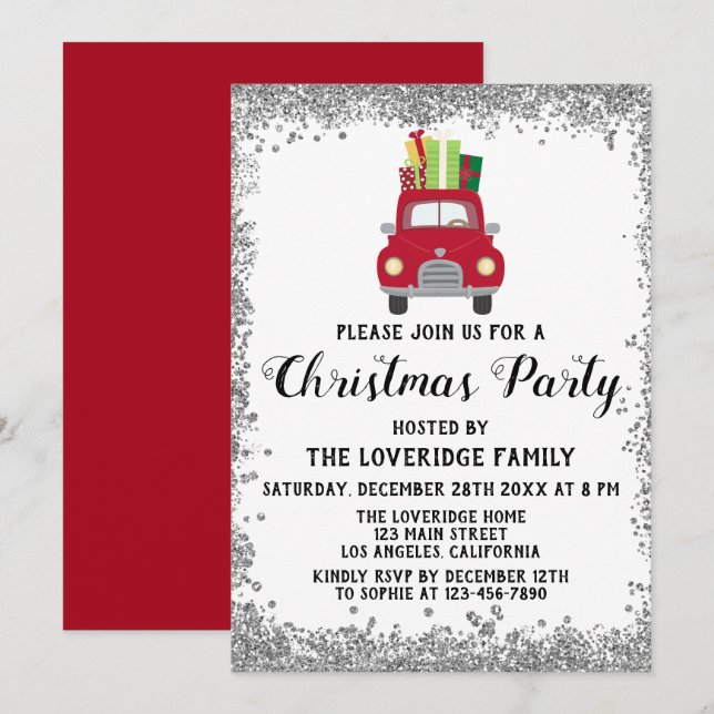 Invitation Cadeaux de Noël du Père Noël rouge Argent (Devant / Derrière)