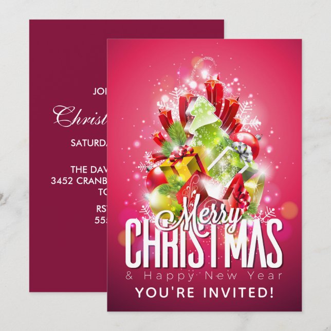 Invitation Cadeaux de Noël et Nouvel An & Arbre (Devant / Derrière)