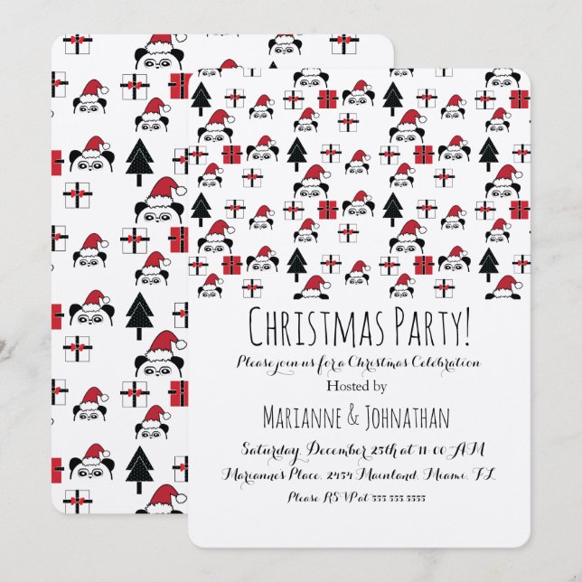 Invitation Cadeaux de Noël Panda Arbres de fêtes (Devant / Derrière)