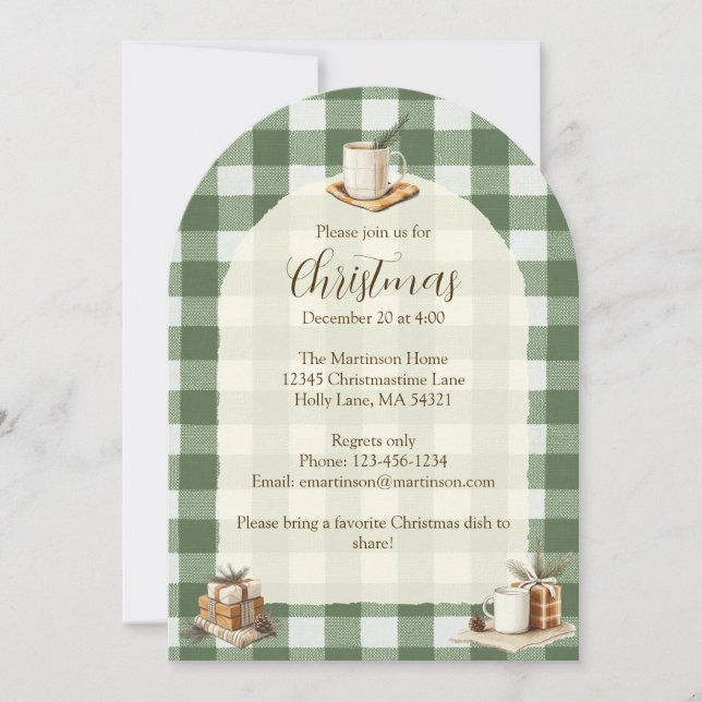 Invitation Cadeaux de Noël rustiques Mugs Arc de gingham vert (Devant)