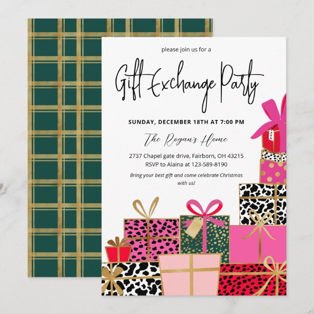 Invitation Cadeaux Élégants Fête d'Échange de Cadeaux de Noël (Devant / Derrière)
