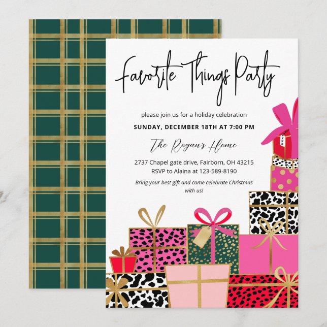 Invitation Cadeaux élégants Fête des choses préférées Vacance (Devant / Derrière)
