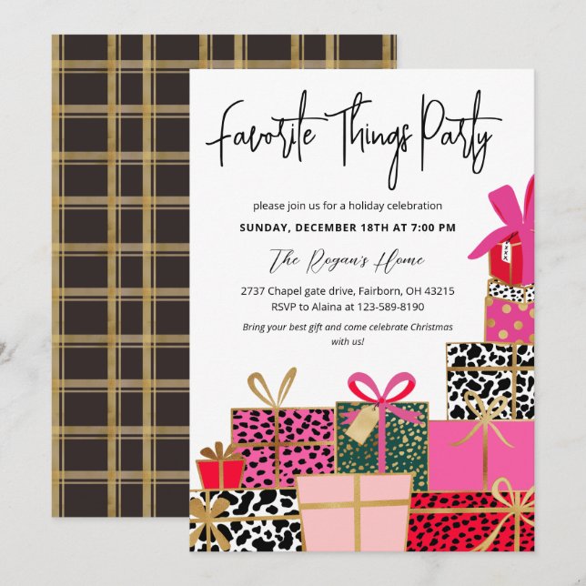 Invitation Cadeaux élégants Fête des choses préférées Vacance (Devant / Derrière)