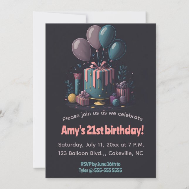 Invitation Cadeaux et ballons modifiables Anniversaire (Devant)
