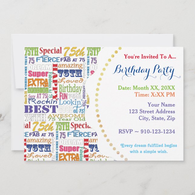 Invitation Cadeaux Uniques Et Spéciaux 75e Anniversaire (Devant)