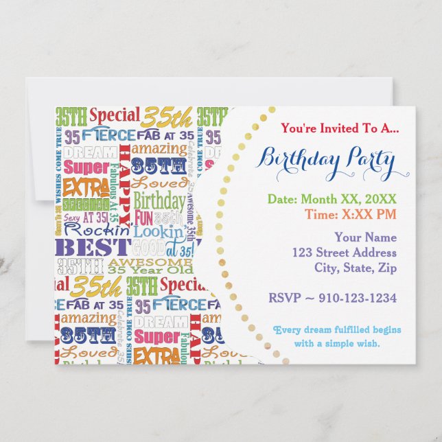 Invitation Cadeaux Uniques Et Spéciaux De Fête Du 35E Anniver (Devant)