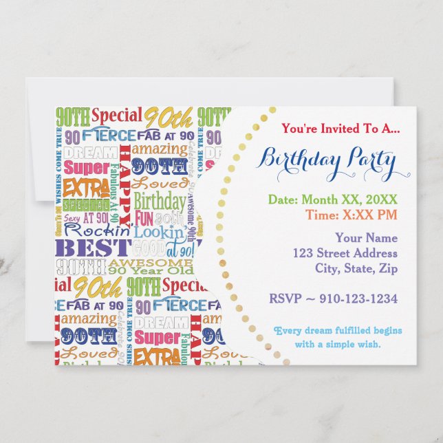 Invitation Cadeaux Uniques Et Spéciaux De Fête Du 90E Anniver (Devant)