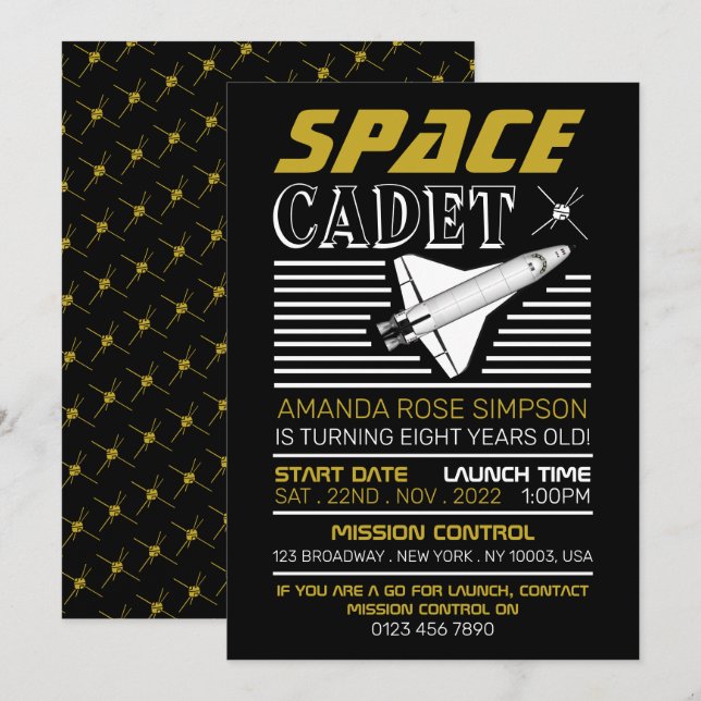 Invitation Cadet de l'espace, vaisseau spatial, Anniversaire (Devant / Derrière)
