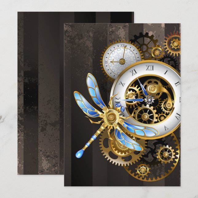 Invitation Cadran Steampunk avec Libellule (Devant / Derrière)