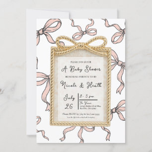Invitation Cadre à arc doré Arc ruban rose Baby Shower