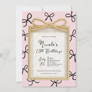 Invitation Cadre à arc doré et petits arcs noirs Rose Anniver