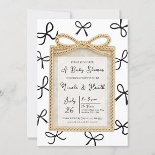 Invitation Cadre à arc en or et petits nœuds noirs Baby Showe