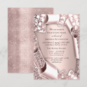 Invitation Cadre à effet pailleté 3D Rose rose Mariage 