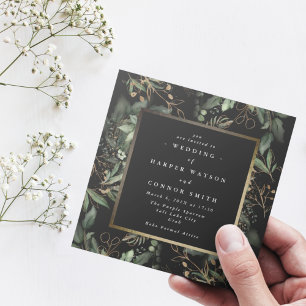 Invitation Cadre à huile Carré or Boho Botanique Eucalyptus