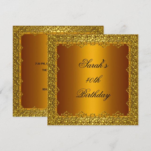 Invitation Cadre à ruban doré pour fête des 40 ans Jaune (Devant / Derrière)