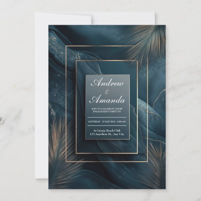 Invitation Cadre abstrait en marbre sarcelle doré luxueux Pal (Devant)