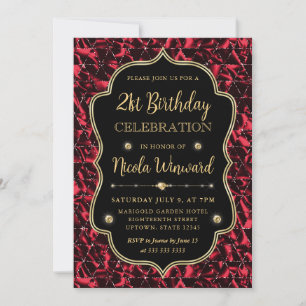 Invitation Cadre Anniversaire Vintage Paillettes Rouge Élégan