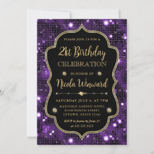 Invitation Cadre Anniversaire Vintage Paillettes Violet Éléga
