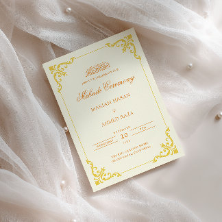 Invitation Cadre antique élégant Crème Jaune Cérémonie Mehndi