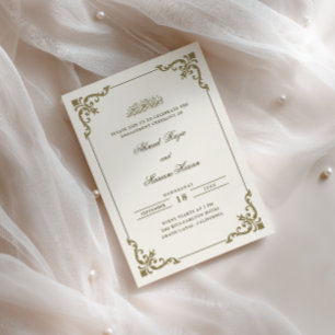Invitation Cadre Antique Orné Crème Marron Fiançailles Musulm
