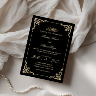 Invitation Cadre Antique Victorien Mariage Musulman Or Noir