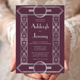 Invitation Cadre Argent Deco Vintage Mariage Bordeaux