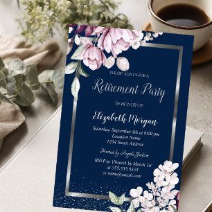 Invitation Cadre Argent Fleurs de Lavande Retraite