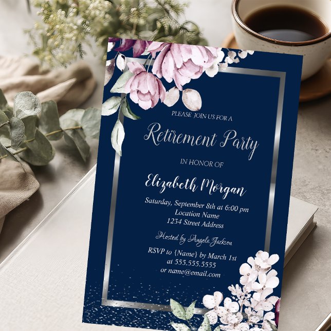 Invitation Cadre Argent Fleurs de Lavande Retraite (Créateur téléchargé)