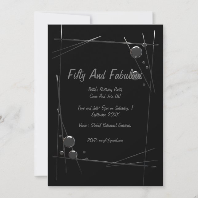 Invitation Cadre Argent Moderne Cinquante Et Fabuleux Anniver (Devant)