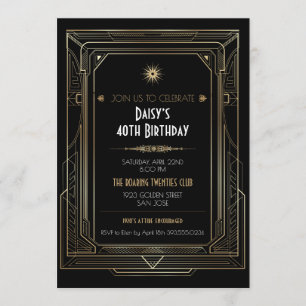 Invitation Cadre Art Déco doré Soirée années folles