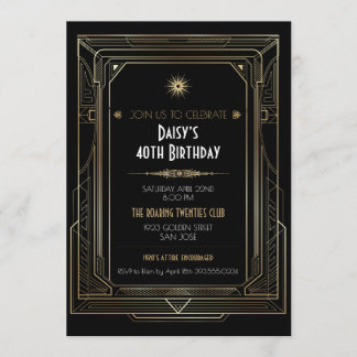Invitation Cadre Art Déco doré Soirée années folles