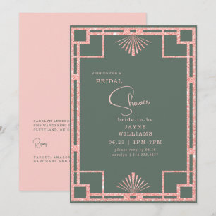 Invitation Cadre Art Déco Pailleté Rose pour Baby Shower de M