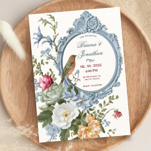 Invitation Cadre artistique de mariage floral et oiseau à l'a