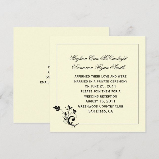 Invitation Cadre aux tourbillons floraux crème ivoire noir vi (Devant / Derrière)