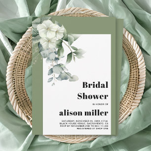 Invitation Cadre avec eucalyptus, fleurs blanches douche nupt