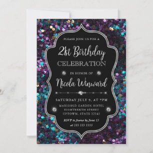 Invitation Cadre avec paillettes de sirène violettes et bleue
