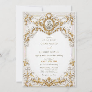Invitation Cadre baroque doré et blanc luxe pour mariage isla