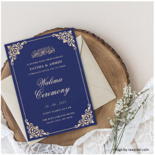 Invitation Cadre baroque élégant Cérémonie Walima bleu royal