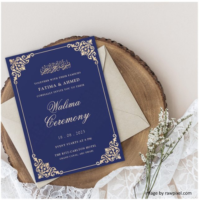 Invitation Cadre baroque élégant Cérémonie Walima bleu royal (Créateur téléchargé)