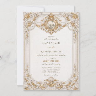 Invitation Cadre baroque élégant or et blanc pour mariage isl