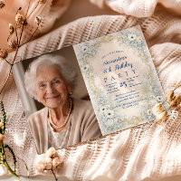 Cadre baroque floral bleu pour 90e anniversaire