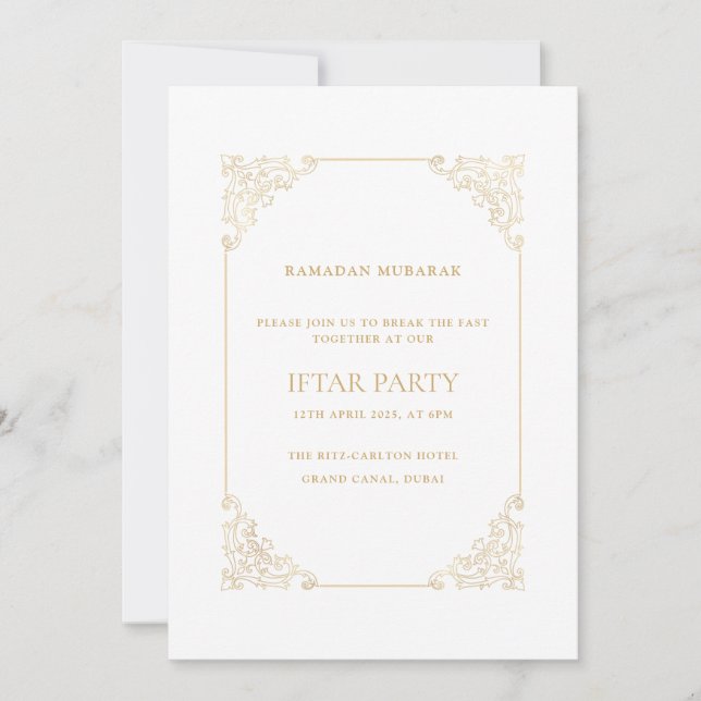 Invitation Cadre Baroque Opulent Or Iftar Party (Devant)