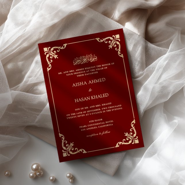 Invitation Cadre Baroque Or Écriture Bourguignonne Cérémonie  (Créateur téléchargé)