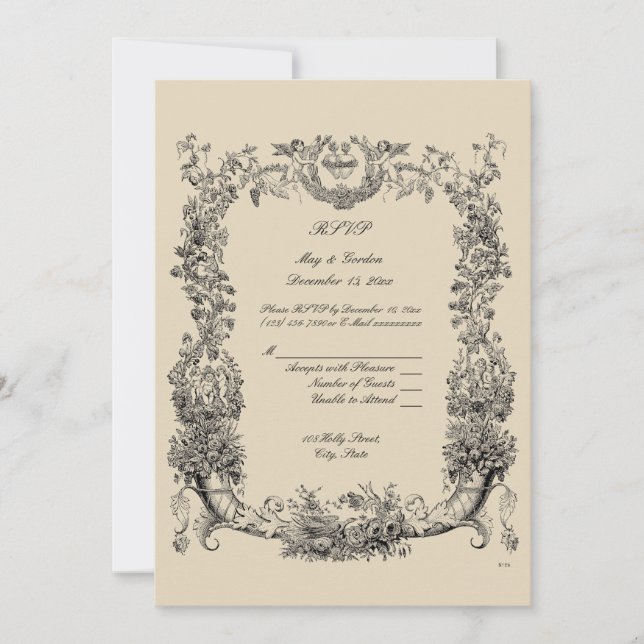 Invitation Cadre Baroque Rococo Vintage avec RSVP coeurs (Devant)