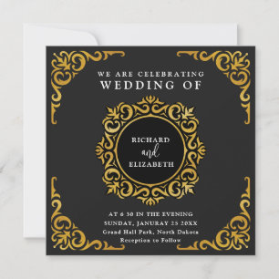 Invitation Cadre baroque Royal Black and Gold Ornamental