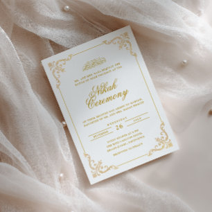 Invitation Cadre baroque somptueux Nikah Cérémonie or blanc