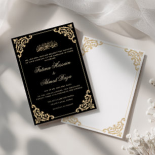 Invitation Cadre baroque somptueux or noir Mariage musulman