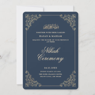 Invitation Cadre Baroque Vintage Cérémonie de Nikah Bleu Mari