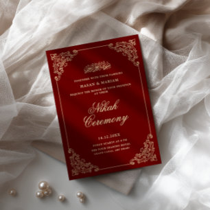 Invitation Cadre Baroque Vintage Cérémonie de Nikah Rouge Bou